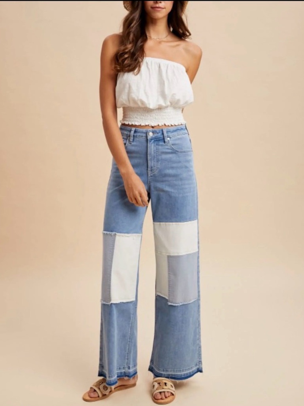 Patchwork Coast Wide-Leg Denim Jeans NWT | AnnieWear | M